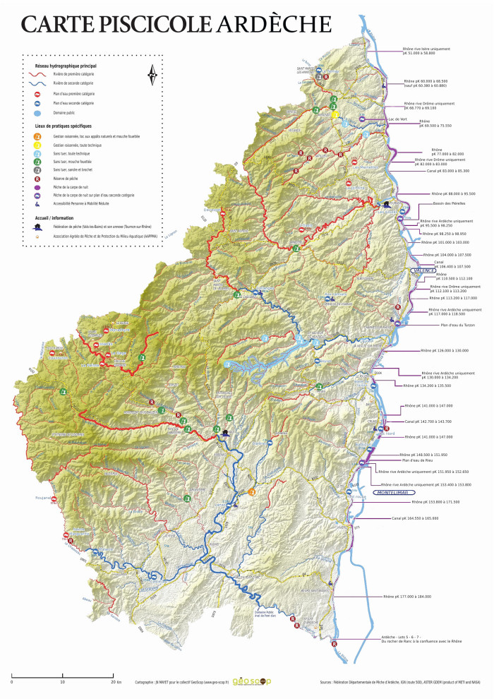 Aperçu de la carte des lieux de pêche en Ardèche